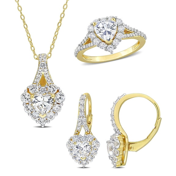 Everly Women's Created Sapphire Yellow Gold Plated Earrings