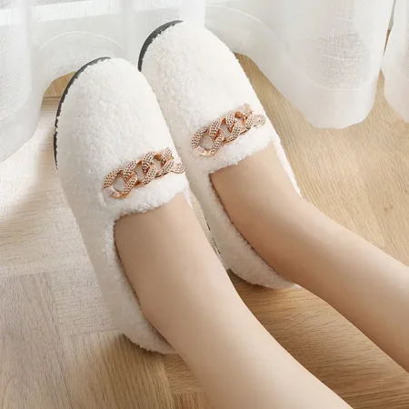 

Women‘s Fleece Liner Flat Loafers Thermal Chain Ornament Slip On Shoes Women‘s Footwear