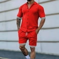 thumbnail image 2 of Mangas de Mano para Hombres, Color Sólido Botón de Solapa de Manga Corta Cardigan Y Pantalones Cortos Conjunto de Traje Deportivo Hecho de Poliéster, Conjunto de Traje para Hombre, 2 of 6