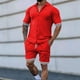 thumbnail image 2 of Mangas de Mano para Hombres, Color Sólido Botón de Solapa de Manga Corta Cardigan Y Pantalones Cortos Conjunto de Traje Deportivo Hecho de Poliéster, Conjunto de Traje para Hombre, 2 of 6