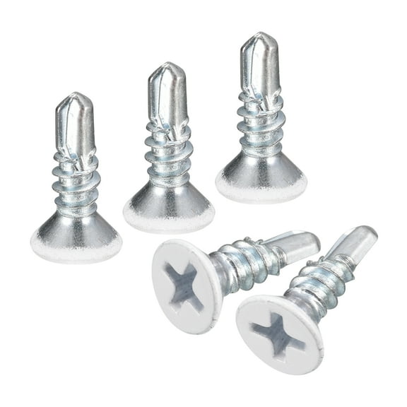 Uxcell #8 x 1/2" White Screws Self Drilling Screws, 20Pcs Flat Head Phillips Sheet Metal Screws