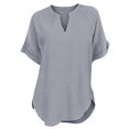 thumbnail image 6 of Womens Cotton Linen Tops Short Sleeve V Neck Blouse Fashion Casual Loose Fit Lightweight Breathable Summer Daily Wear by Yigetop Grey XL, 6 of 6