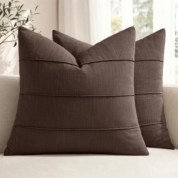 Euro Sham Decorative Linen Throw Pillow Covers 24x24 Brown Striped