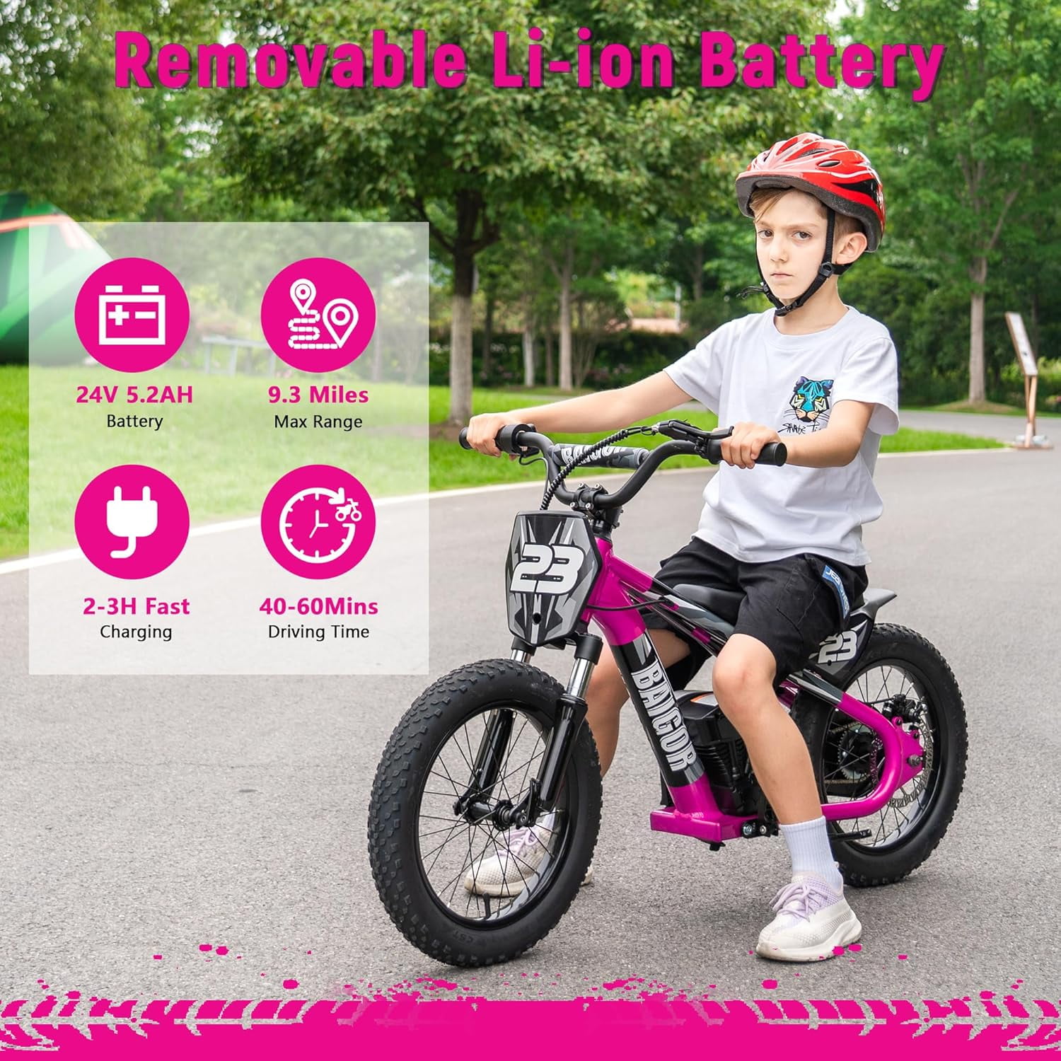 NEORIVER Electric Dirt Bike for Kids 6-12 with Shock-Absorbing Front Fork, 250W Electric Motorcycle Up to 15.5MPH, 24V Detachable Battery, 16'' Tire Electric Balance Bike with Kickstand
