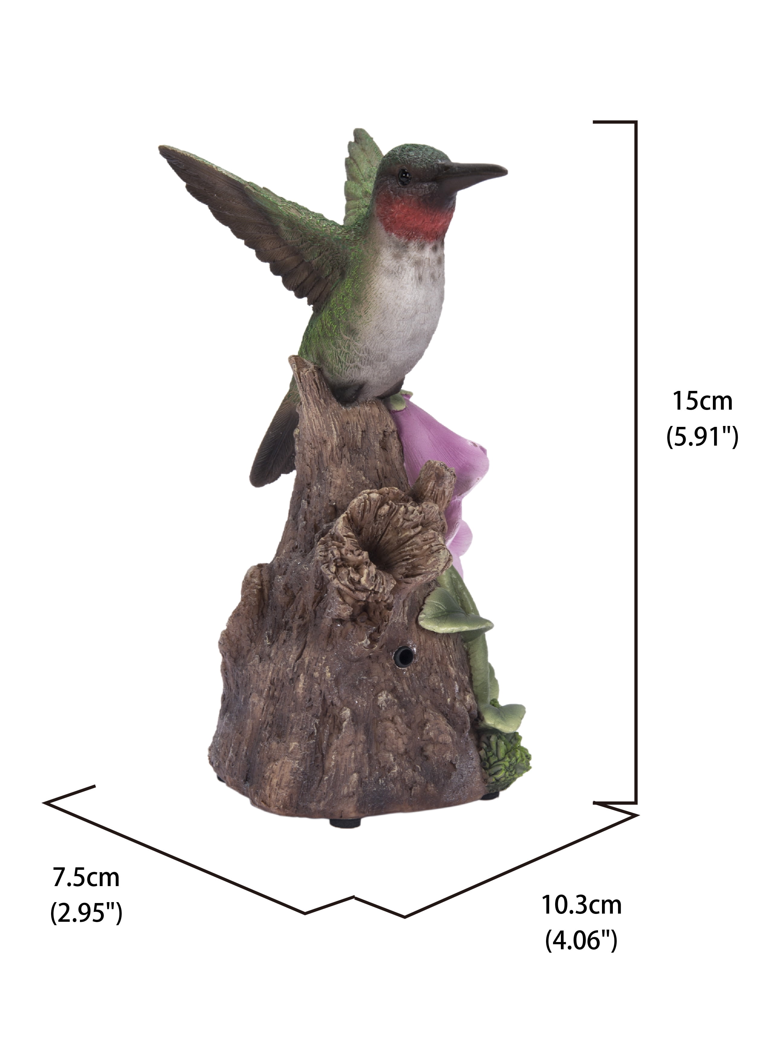 Hi-Line Gift Motion-Activated Singing Hummingbird on Foxglove, Polyresin - Multicolour