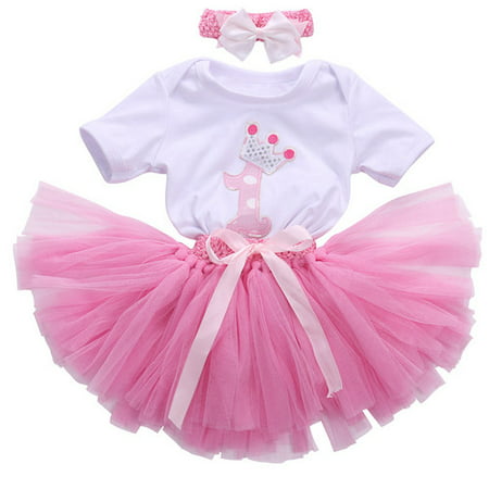 Fashion 3PCS New Baby Girl Ball Gown Skirts Casual Cotton Tops Headband Birthday Tutu Skirt Outfit Sets 19-24 Monthes