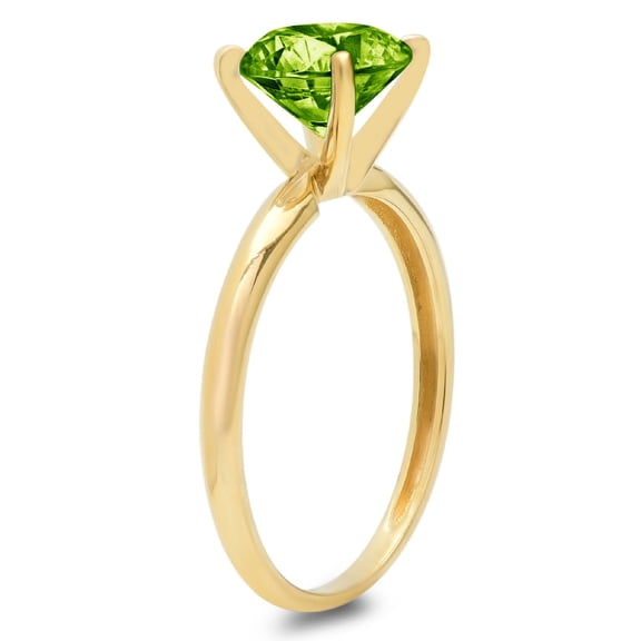 1 ct Round Cut Natural Peridot Solitaire Engagement Ring for Women in 18K Yellow Gold