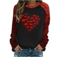 thumbnail image 2 of Jinhomg Women's 2025 Holiday Tops Valentine's Day Sparkle Sequin Heart Sweatshirt Casual Loose Long Raglan Sleeve Round Neck Pullover Daily Wear Summer Saving Red XXXL, 2 of 4
