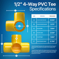 thumbnail image 4 of FORMUFIT 1/2" 4-Way Tee Furniture Grade PVC Pipe Fittings, (13/16" Actual Socket ID), Yellow, 10-Pack, 4 of 7