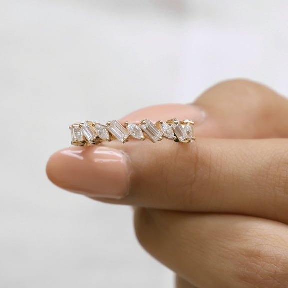 Jewelegant Marquise and Baguette Moissanite Wedding Band for Engagement Ring - 3/4 Eternity Band - Moissanite Stackable Anniversary Ring