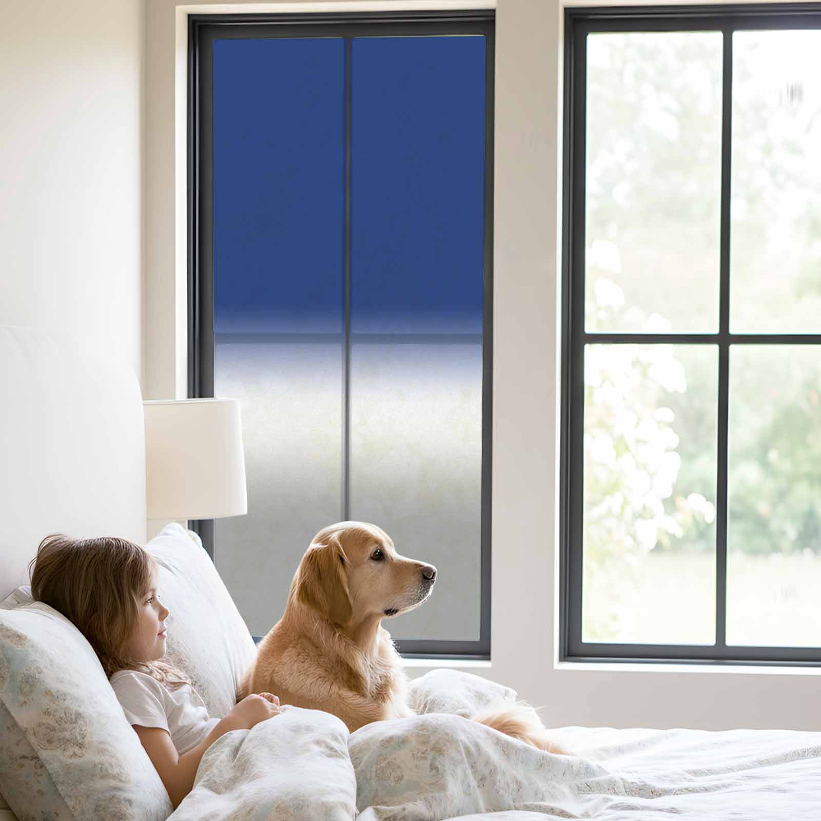 Navy Blue Grey Ombre Window Privacy Film, Modern Abstract Gray Gradient Frosted Glass Window Clings Static Cling UV Heat Blocking Reusable Door Sticker for Bathroom 23.6 x 59 Inch