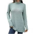 thumbnail image 2 of Qulqfy Womens Long Sleeve Tops Dressy Casual Turtleneck Knitting Cotton Green Blouses Fall Tunic Shirts for Women, 2 of 7