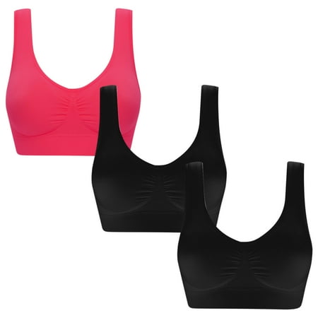 miqiqism 3 PCS Women s Pure Color Bras Juniors Plus Size Ultra-thin Large Bra Sports Bra Full Bra Cup Tops Casual Comfy Tank Bralette Pink XX-Large