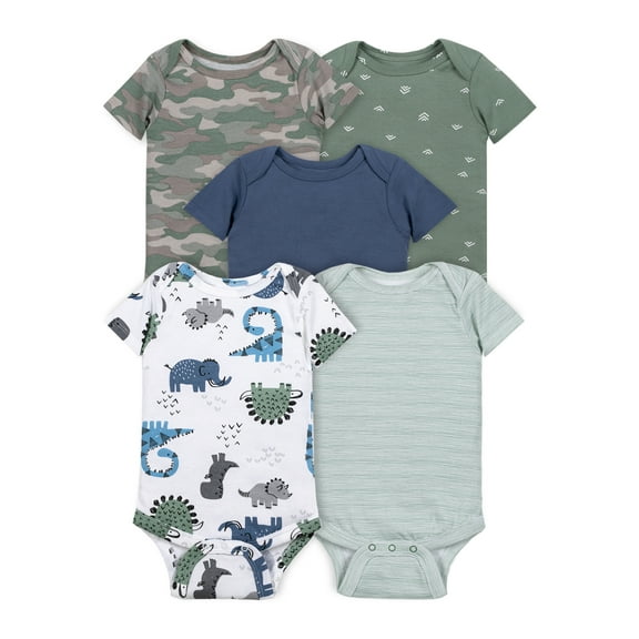Little Star Organic Baby Boy 5Pk Short Sleeve Bodysuits, Size Newborn - 24 Months
