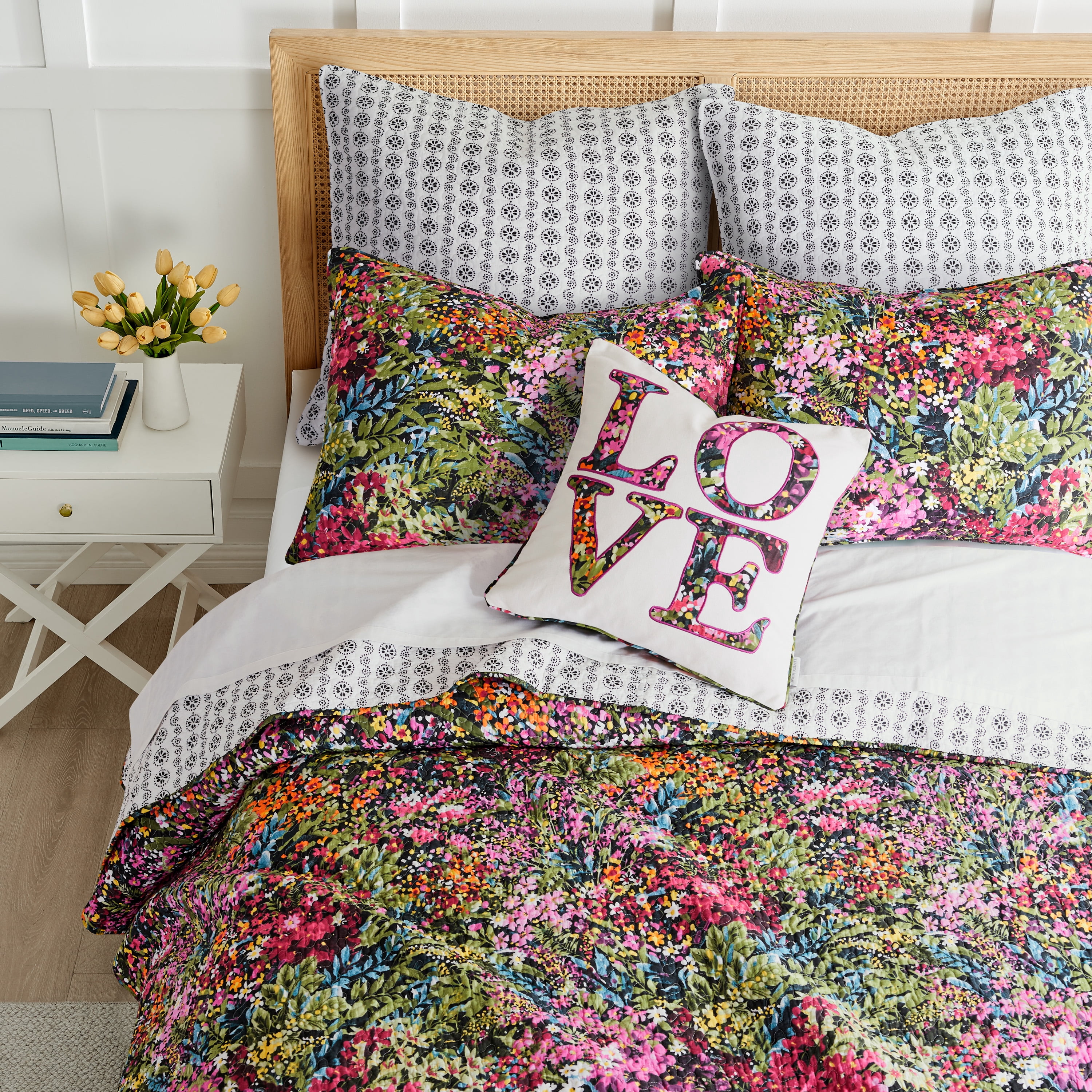 Levtex Home - Basel Quilt Set - King Quilt + Two King Pillow Shams - Multicolor Floral - Quilt Size (106x92in.) and Pillow Sham Size (36x20in. ) - Reversible - Cotton