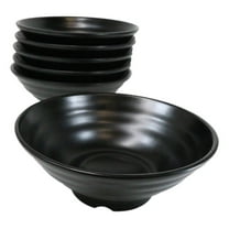 Pack Of 6 Modern Ridged Matte Black Melamine Large Round Ramen Soup Bowls 48oz