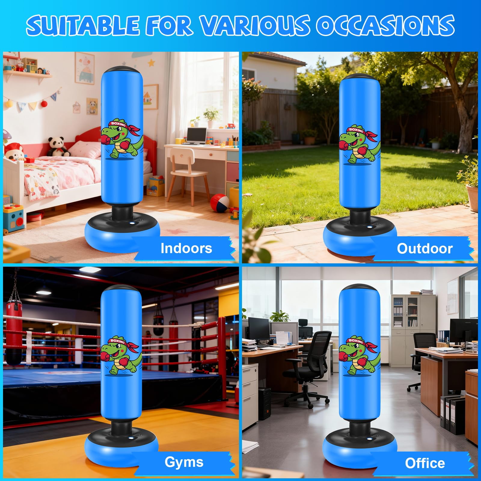Fohil Punching Bag for Kids 51 inch Freestanding Heavy Boxing Bag with Boxing Gloves and Pump, Punching Bag Set Toy, for Practicing Karate, Taekwondo, De-Stress