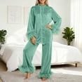 thumbnail image 2 of XIYON Women's Pajama Set Elegant Pajama With Trim Long Sleeve Stand Collar Top And Comfortable Pants For Sleepwear And Relaxation Comfortable, 2 of 4