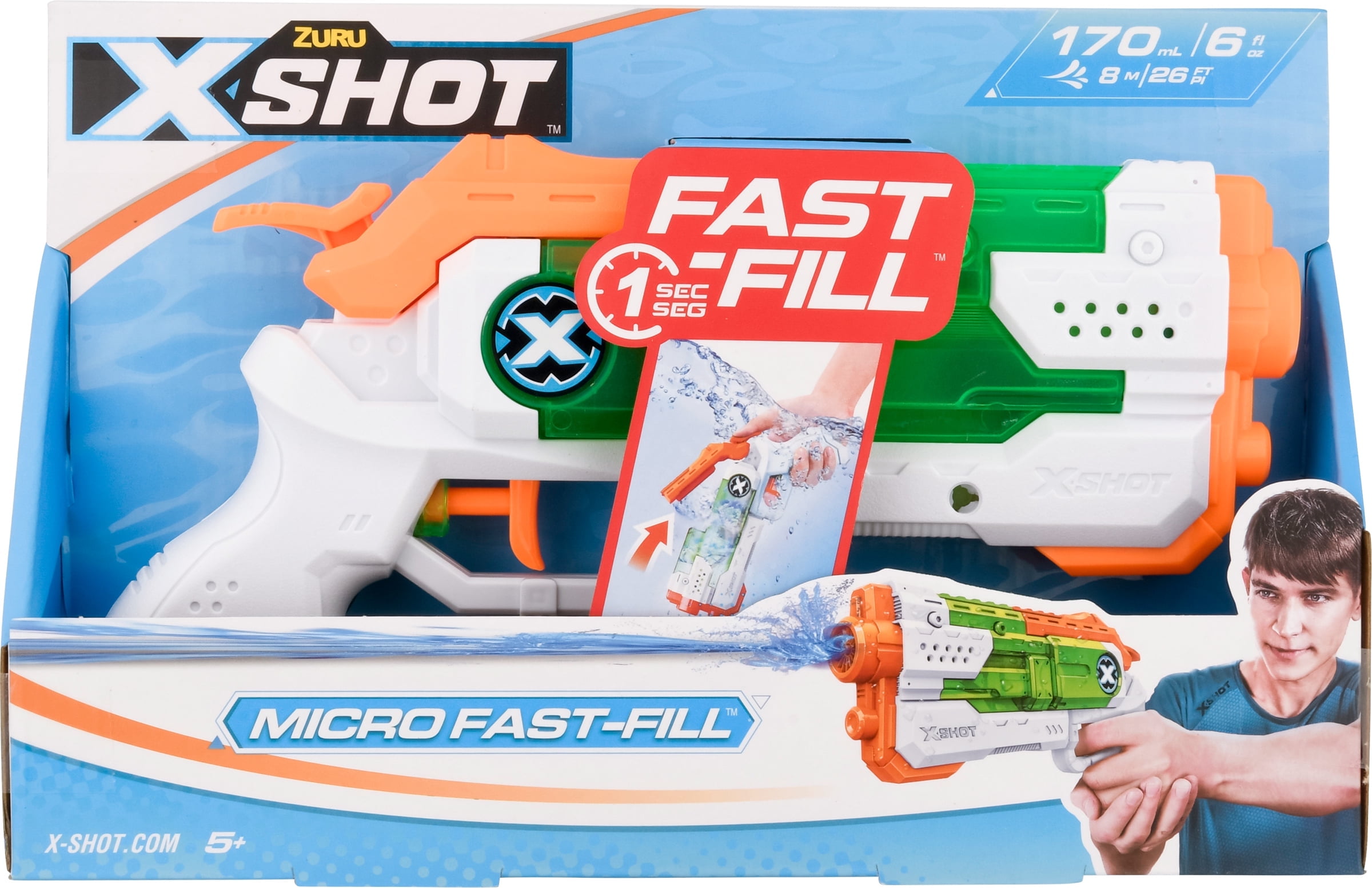 X-Shot Water Fast-Fill Pump Action – Pistolet à Eau Remplissage 1 Seconde – Réservoir 700 Ml – Portée 9 M – Camouflage Ripple – Dès 3 Ans
