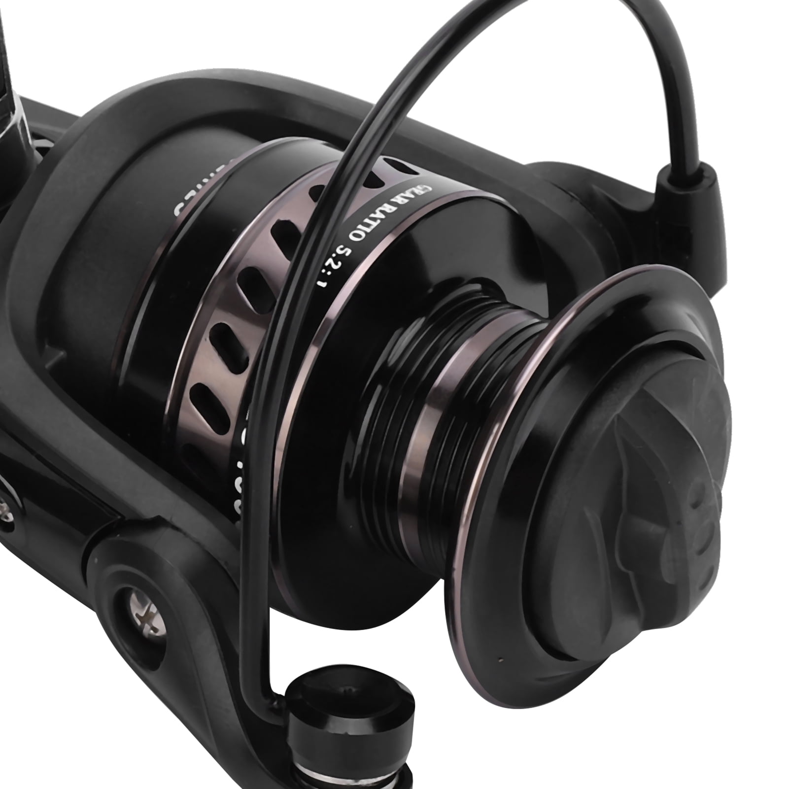 YAHHU Portable Metal Sea Rod Spinning Fishing Line Reel Rocking Raft Accessory LS4000 Gun Black with 5.2:1 Gear Ratio for Saltwater Freshwater Fishing Ambidextrous Retrieve (5.12 inches / 13 cm)