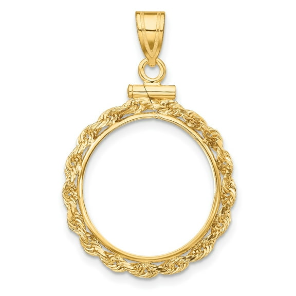 Wideband Distinguished Coin Jewelry 14k Polished Rope 17.8mm x 1.35mm Screw Top Coin Bezel Pendant