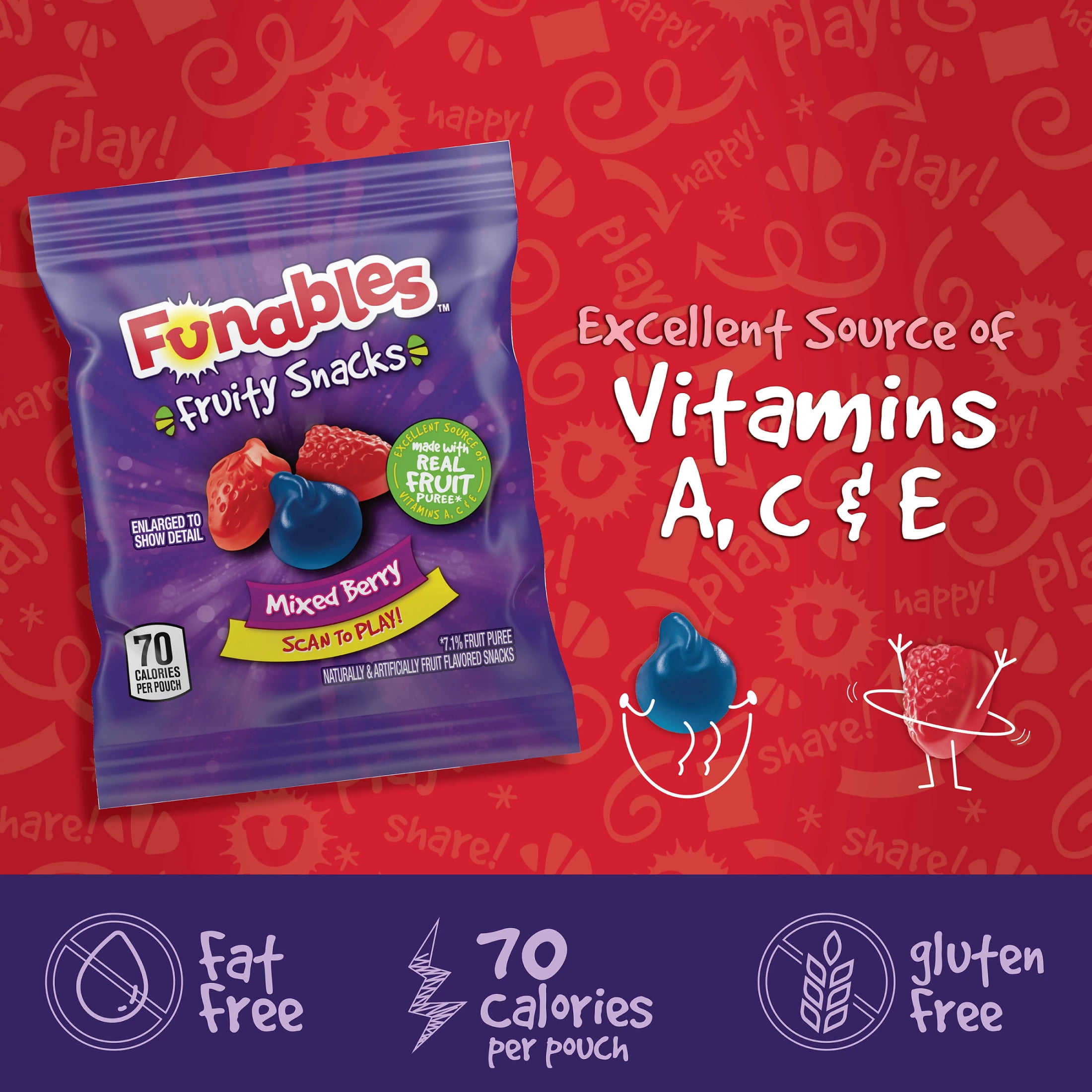 Funables Fruity Snacks, Mixed Berry Flavored Snacks, 0.8 oz 22 ct