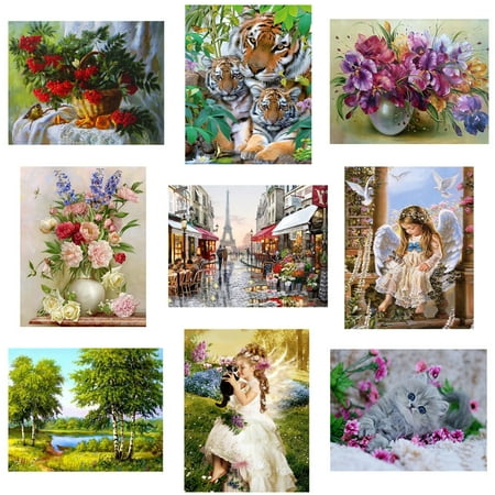 Tiger Cross Stitch Pattern - 30x25CM Four Seasons Scenery Tree River Patterns Printed 5D Full Rhinestone Painting for Office DIY Cross-stitch of Diamond