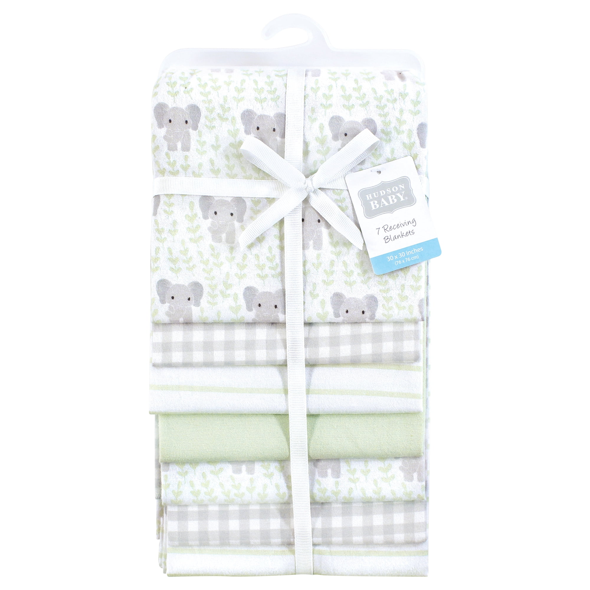 Hudson Baby Unisex Cotton Flannel Receiving Blankets 7pk, Leafy Elephant, One Size