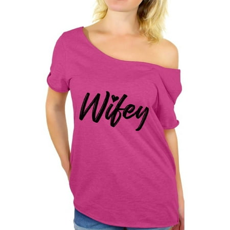 Awkward Styles Wifey Off Shoulder Shirt Women's Wife Shirt Oversized Cute Gifts for Valentine's Day Valentines Shirt Off The Shoulder Valentine Flowy Top Gifts for Wife Best Wife Ever Gifts Wifey