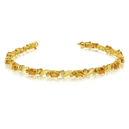 - 14k Yellow Gold Natural Citrine And Diamond Tennis Bracelet