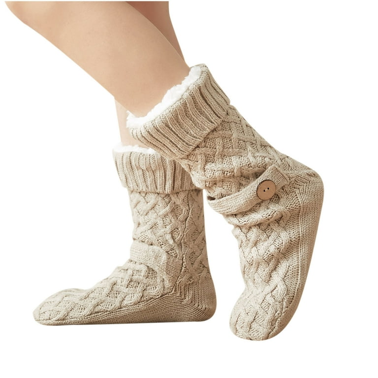 Women's Wavy Textured Faux Fur Cozy Pull-On Slipper Socks with Grippers -  Taupe S/M