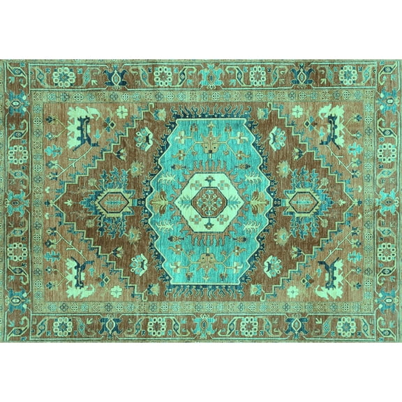 Ahgly Company Machine Washable Indoor Rectangle Persian Turquoise Blue Traditional Area Rugs, 5' x 7'