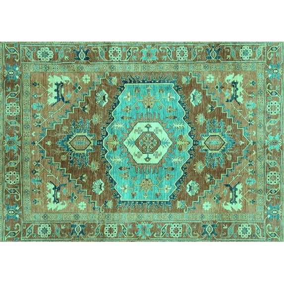 Ahgly Company Machine Washable Indoor Rectangle Persian Turquoise Blue Traditional Area Rugs, 4' x 6'