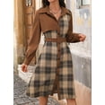 thumbnail image 5 of Osfvolr Women'S Long Sleeve Plaid Pattern Tunic Tops Shirt Retro Style Casual Dress Brown L, 5 of 8