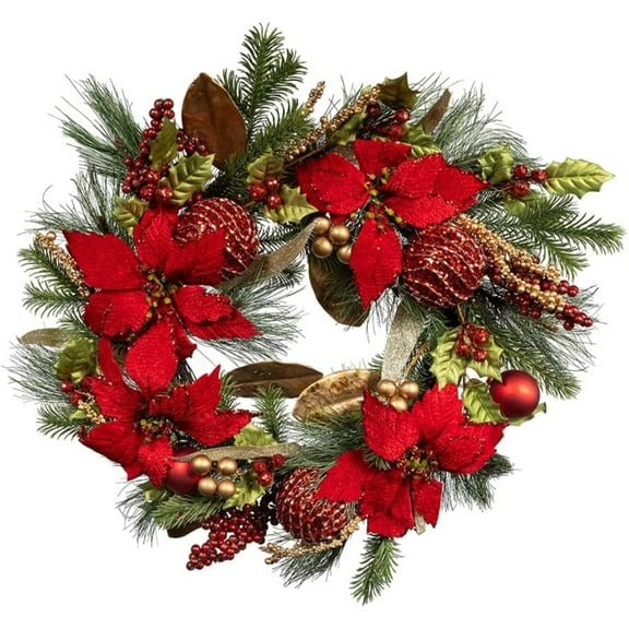 Kurt S. Adler 24 in. Unlit Gold & Red Poinsettia Wreath