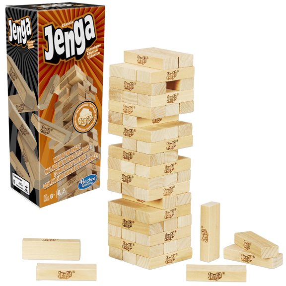 Jenga Game | The Original Wood Block Game with Genuine Hardwood Blocks | Stacking Tower Game | Ages 6  | 1 or More Players | Party Games for Kids | Family Games