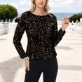 thumbnail image 3 of Women's Long Sleeve Sequin Top Round Neck Sparkle Blouse- Small, Black and Gold, 3 of 7