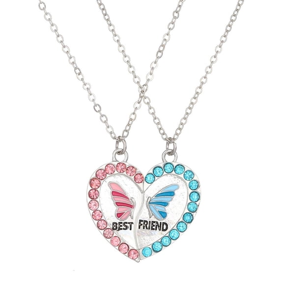 LICEWO 2-Pieces Magnetic Friendship Necklaces Unique Butterfly Love Heart Pendant Neckchain Women Temperament Clavicular Chain