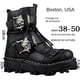 thumbnail image 4 of Botas de trabajo de cuero genuino para hombre, botas de combate militares, botas de moda Punk con calavera gótica, botas de motocicleta 50 Vintage, 4 of 5
