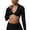 Black, variant on Women's Long Sleeve Crop Workout Tops Collared Double Lined Twisted Front Lingeries Deep V Neck T-Shirts Yoga Athletic Top Tees Khaki S