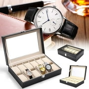 10 Slots Watch Box Cherry Watch Display Case Storage Organizer Large Glass Top UJOW10C