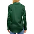 thumbnail image 2 of Needbo Women's Blouse Satin Silk Long Sleeve Button Down Shirts with Pocket Casual Work Office Top, Green XS-3XL, 2 of 7