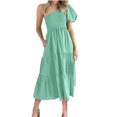 thumbnail image 2 of Qiopertar Robe d'Été Femme Manches Courtes Décontractée Col Asymétrique Mi-Mollet Grandes Économies de Vacances! Moins de 5$ jusqu'à 90 % de Réduction, 2 of 6