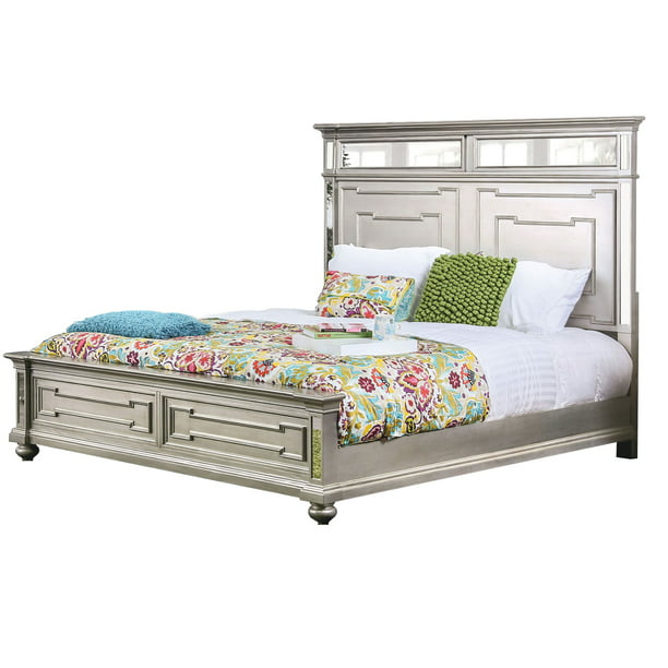 Contemporary Queen Bed With Mirror, Mirror Queen Size Bed Frame