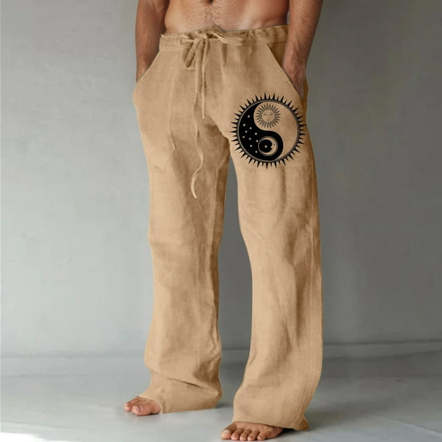 Timeless Linen Print Drawstring Trousers for Everyday Wear with Pockets Light Breathable Loose Fit Suitable for Daily Activities and Outdoor Adventures