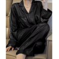 thumbnail image 3 of Conjunto de pijama informal para mujer, ropa de dormir de 2 piezas, pantalones largos, estilo coreano sólido, manga larga, ropa de noche con bolsillo, otoño, 2023, 3 of 4