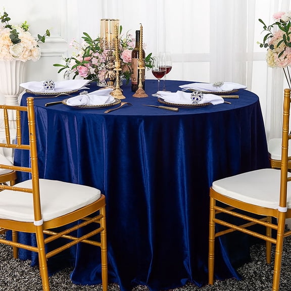 Wedding Linens Inc. Wholesale 108" Round Seamless Italian Velvet Tablecloth - Navy Blue