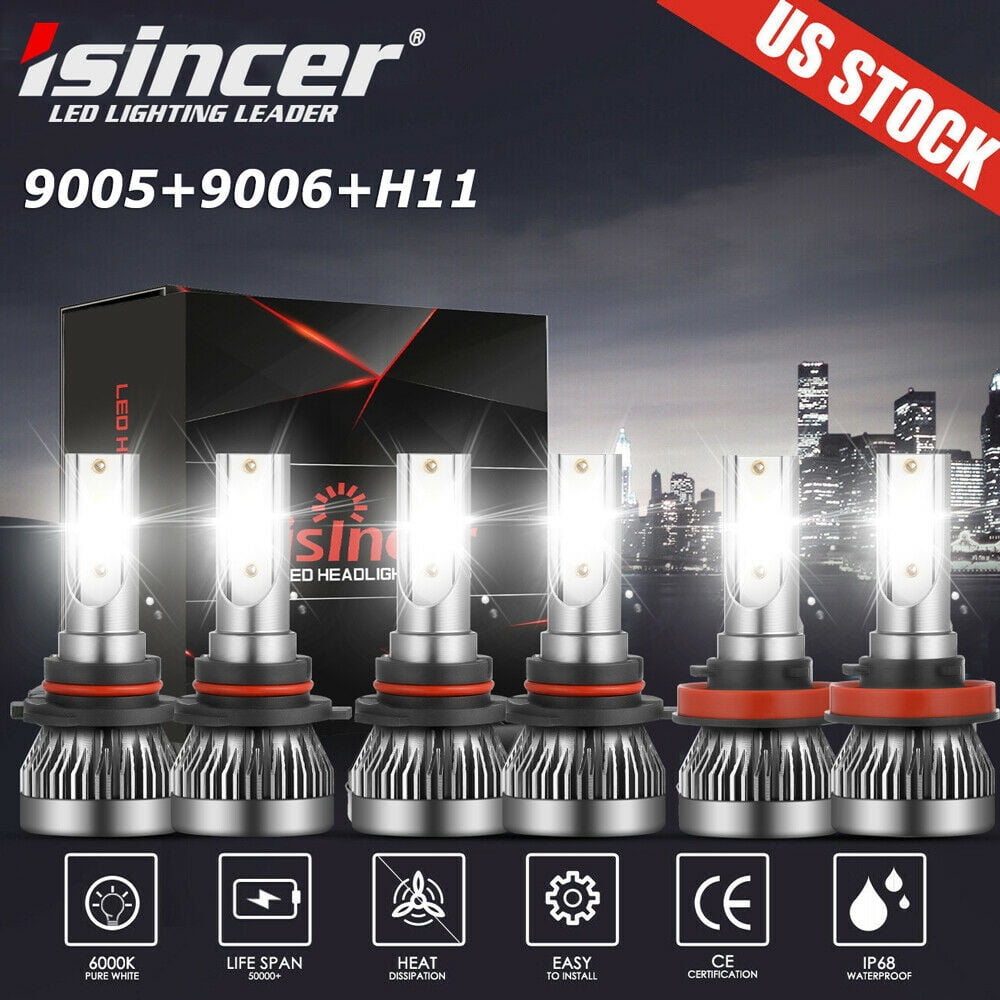 Combo 9005 9006 H11 6PCS 6000K LED Headlights High Low Beam Fog Light Bulbs Kit Combo 9005 9006 H11 6PCS 6000K LED Headlights High Low Beam Fog Light Bulbs Kit