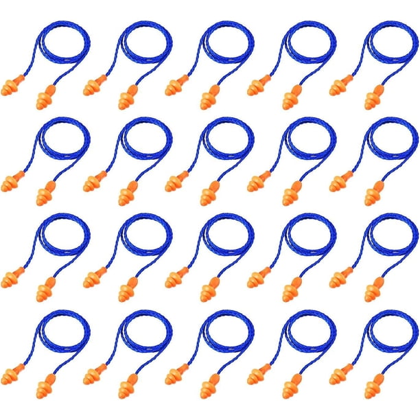 20 pares de tapones para los oídos con cordón, tapones para los oídos de silicona reutilizables con cuerda, tapón para los oídos con cancelación de ruido para dormir, protección auditiva, azul