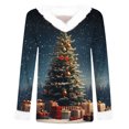 thumbnail image 3 of Lovskoo Merry Christmas Sweatshirts Women's Fluffy Trim V Neck Sweaters Casual Loose Xmas Long Sleeve Pullover R-Blue, 3 of 4